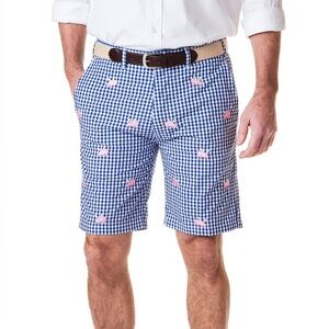 Castaway Cisco Shorts Wide Gingham Royal with Flying Pigs Size 40